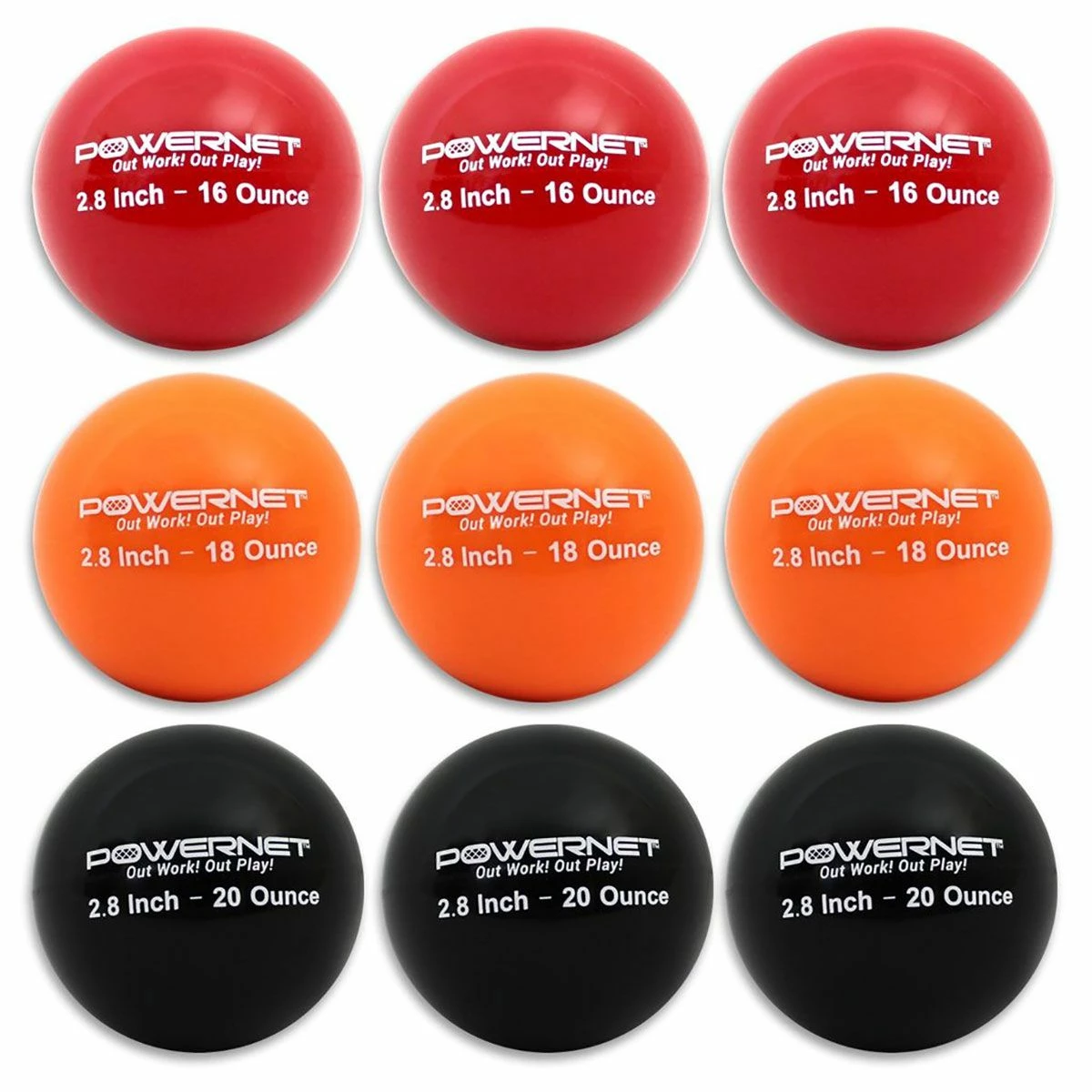POWERNET Heavy Weighted Training Baseball Set, 2.8", 9pk